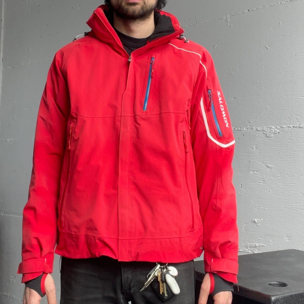 Salomon Ski Jacket Mens Size M Red Clima Pro Storm Hooded Waterproof Gorpcore